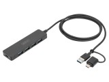 Hub USB 3.0 DIGITUS 4 porturi USB A și USB C, cablu 1.2m, negru