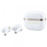 Handsfree Bluetooth Guess Glossy Gold Line Printed Classic Logo, TWS, Alb