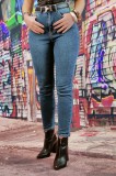 F921-100 Blugi skinny cu talie inalta din denim usor elastic, 34, 36