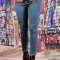F921-100 Blugi skinny cu talie inalta din denim usor elastic