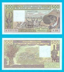 Coasta de Fildes (p#106A) 500 Francs 1989 UNC &#039;Africa de Vest&#039; serie: A 833168