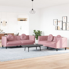 Set canapea cu perne, 2 piese, roz, catifea foto