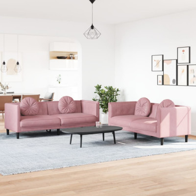 Set canapea cu perne, 2 piese, roz, catifea GartenMobel Dekor foto