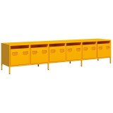 Cumpara ieftin Dulap TV, galben mustar, 202x39x43,5 cm, otel laminat la rece