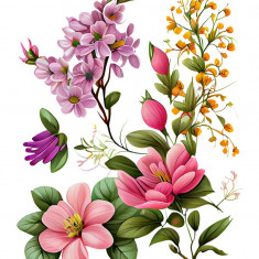 Sticker decorativ, Flori, Multicolor, 80 cm, 1216STK-5
