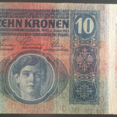Bancnota istorica 10 COROANE - AUSTRO-UNGARIA (AUSTRIA), anul 1915 *cod 175