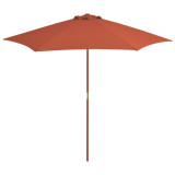 Umbrelă de soare de exterior, st&acirc;lp din lemn, cărămiziu, 270 cm, vidaXL