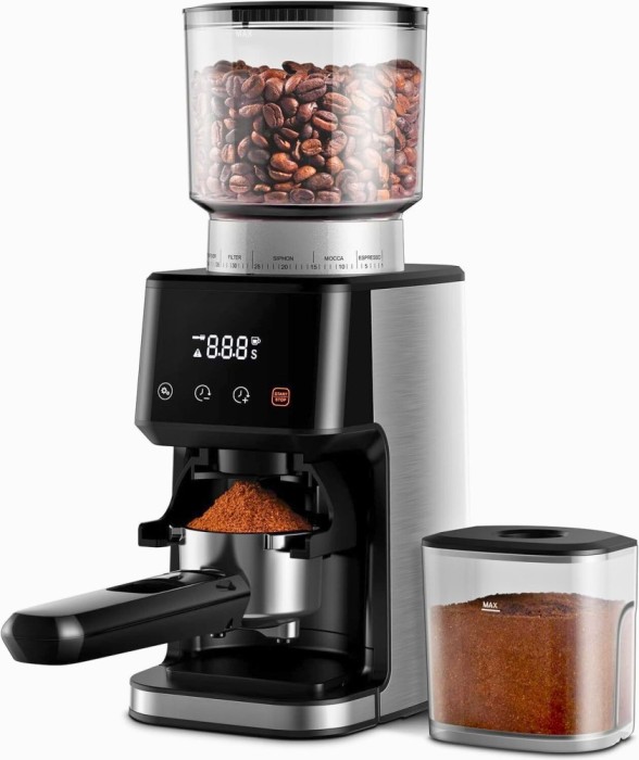 Rasnita de Cafea, Automata, 51 Niveluri de Macinare, Ecran Digital, Control Tactil, Suport Portafiltru, Lame Inox, 12 Portii, Timer, Ideala pentru Esp