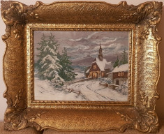 Gobelen - Peisaj de iarna -Rama Blondel tablou - pas mic foto