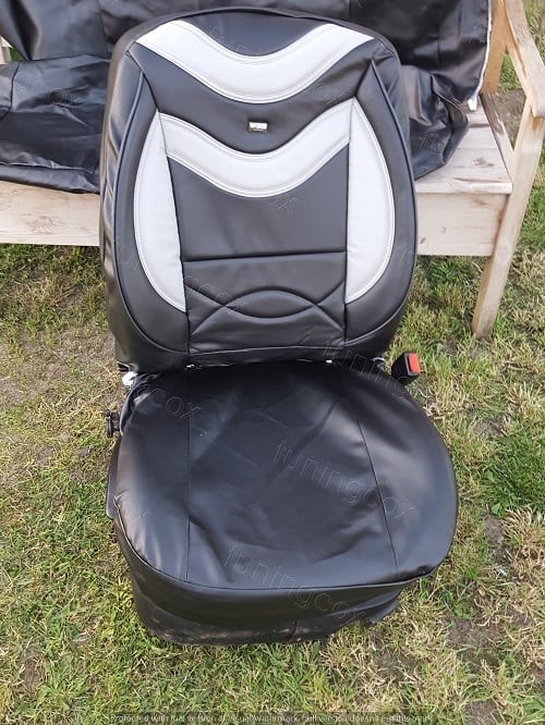 Huse scaune auto din imitatie de piele negru cu gri