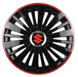 Cumpara ieftin Set 4 Capace Roti pentru Suzuki, model Falcon Black Cu Rama Rosie, R16, SUZUKI