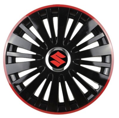 Set 4 Capace Roti pentru Suzuki, model Falcon Black Cu Rama Rosie, R16, SUZUKI foto
