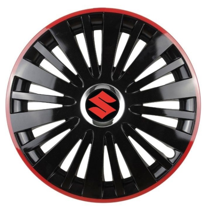 Set 4 Capace Roti pentru Suzuki, model Falcon Black Cu Rama Rosie, R16, SUZUKI