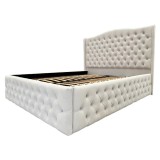 Pat Matrimonial Claudia tapitat cu somiera rabatabila diverse dimensiuni, culoare alb perlat - 160x200