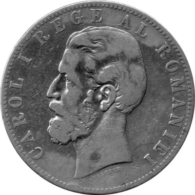 Romania 1884 - 5 lei, Carol I, argint, circulata foto