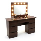 Masa de toaleta/machiaj, Vanessa, wenge, cu oglinda si LED-uri, 130x43x143 cm