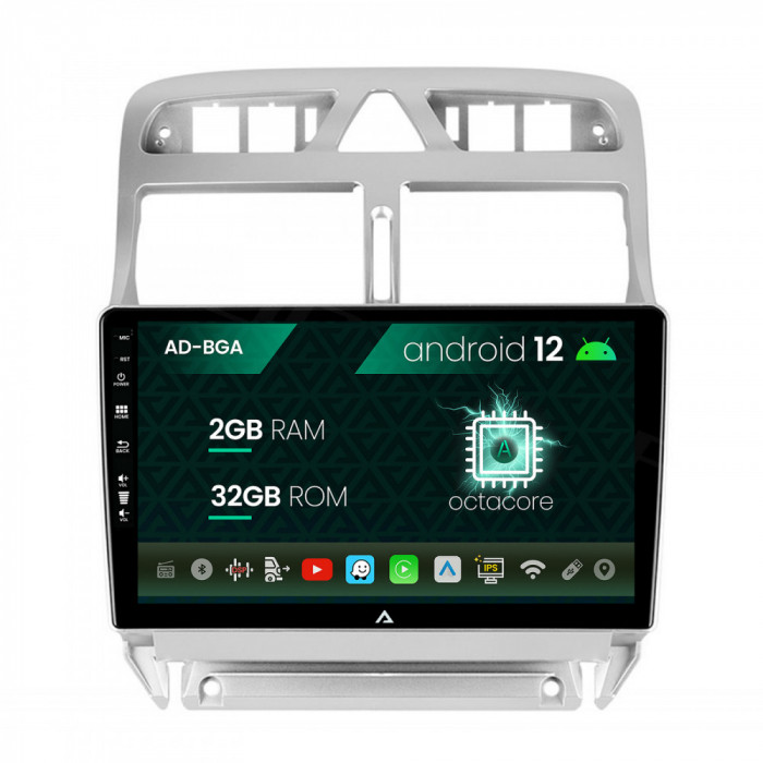 Navigatie Peugeot 307, Android 12, A-Octacore 2GB RAM + 32GB ROM, 9 Inch - AD-BGA9002+AD-BGRKIT266