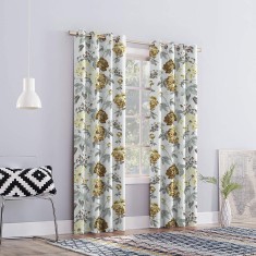 Draperie blackout model floral cu inele auriu antic, Madison, 150x225 cm, densitate 700 g/ml, Paeonia Shirley, 1 buc