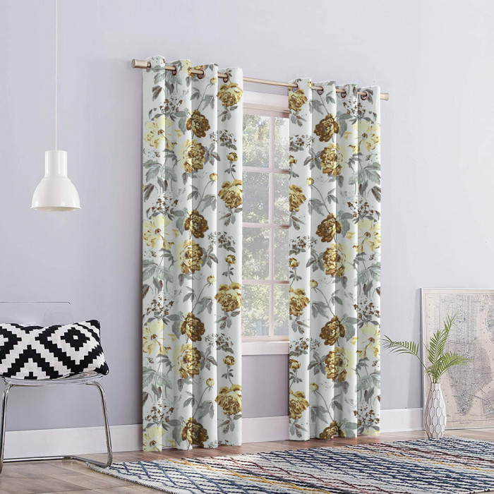 Draperie blackout model floral cu inele albe, Madison, 150x250 cm, densitate 700 g/ml, Paeonia Shirley, 1 buc