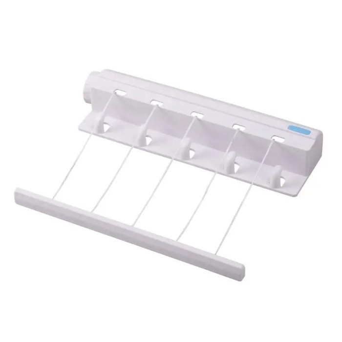Uscator de rufe retractabil pentru perete, extensibil, ajustabil, cu 5 corzi reglabile de 3 m Alb