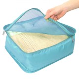Husa Depozitare Haine Turcoaz 40x30x12cm, Poliester, Capac Plasa, Organizator Valiza/Bagaj, Transport Ușor