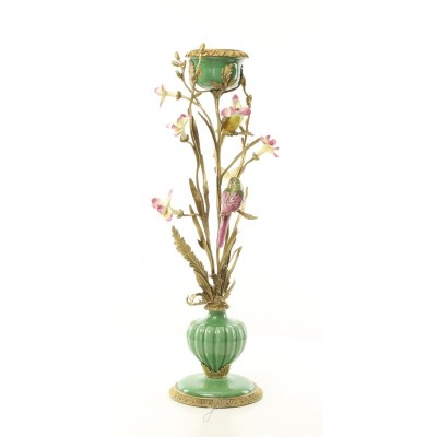 Sfesnic floare cu pasarica din portelan cu bronz BB-47 foto