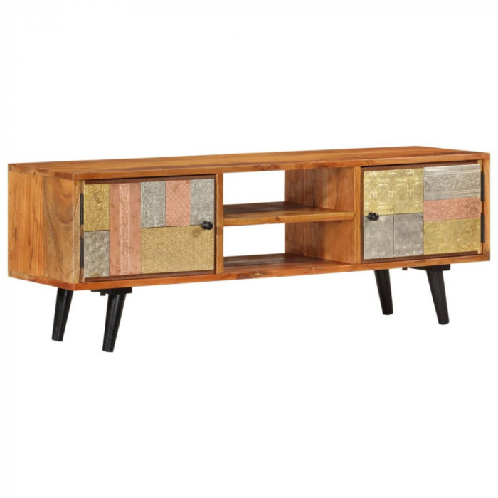 vidaXL Comodă TV cu uși, 112x30x40 cm, lemn masiv de acacia și metal 354985
