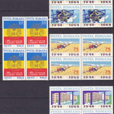ROMANIA 1964 LP 587 A XX-a ANIVERSARE A PATRIEI BLOCURI DE 4 TIMBRE MNH