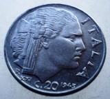 1.788 ITALIA WWII VITTORIO EMANUELE III 20 CENTESIMI 1943 R MAGNETIC, Europa