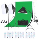 Cumpara ieftin Kit studio foto, 3 lumini softbox, suport fundal 2x3m, 12x bec 135W, 3 panze fundal multicolore + geanta transport, Dactylion