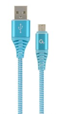 CABLU alimentare si date GEMBIRD, pt. smartphone, USB 2.0 (T) la Micro-USB 2.0 (T), 2m, premium, impletire din bumbac, turcoaz cu insertii albe, &quot;CC-U