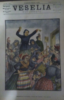 Ziarul Veselia : SCANDALUL DE LA SOCIETATEA VĂDUVA DIN CAPITALĂ, gravură, 1905 foto