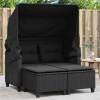 Canapea gradina cu baldachin vidaXL, poliratan negru + 2 scaune, perne incluse, rezistenta UV, 123x65x155cm