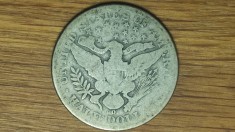 SUA - moneda de colectie istorica - Barber Half 1/2 Dollar 1908 O - argint 900 - cu uzura