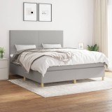 Gossi pat continental cu saltea, gri deschis, 160x200 cm, textil