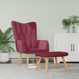 VidaXL Scaun de relaxare cu taburet, roșu vin, textil