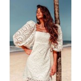 Rochie Mini Alba cu Maneci Bufante, Virginia