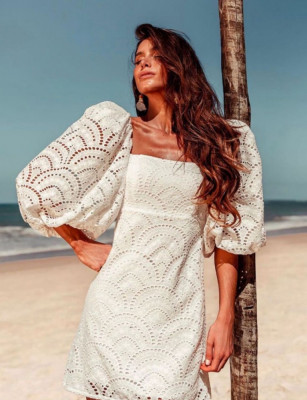 Rochie Mini Alba cu Maneci Bufante, Virginia foto