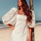 Rochie Mini Alba cu Maneci Bufante, Virginia