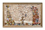 Cumpara ieftin Tablou pictat manual inramat living, dormitor, Copacul vietii, 110x70cm ulei pe panza, reproducere Gustav Klimt, rama din lemn