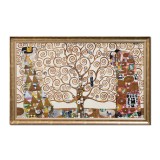 Tablou celebru pictat manual inramat living, dormitor, Copacul vietii, 110x70cm ulei pe panza, reproducere Gustav Klimt, rama din lemn