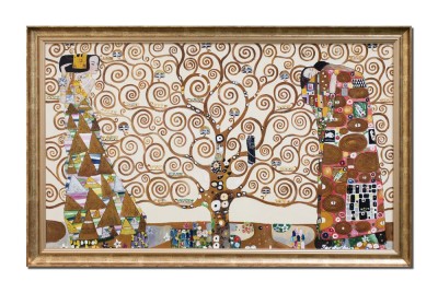Tablou celebru pictat manual inramat living, dormitor, Copacul vietii, 110x70cm ulei pe panza, reproducere Gustav Klimt, rama din lemn foto
