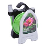 Furtun pentru gradina cu cu tambur si pistol de pulverizare, lungime 10m, portabil, din PVC, design rulant, negru/verde