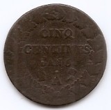 Franta 5 centimes 1796 A - L&#039;AN 5 - A, Prima Republica, Cupru, 10 gr, 28 mm, KM-640 (4), Europa, Cupru (arama)