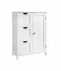 Dulap Baie Alb cu Usa si 3 Sertare, MDF, 60x30x81 cm, Raft Reglabil, Depozitare Prosoape si Produse Baie