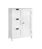 Dulap Baie Alb cu Usa si 3 Sertare, MDF, 60x30x81 cm, Raft Reglabil, Depozitare Prosoape si Produse Baie