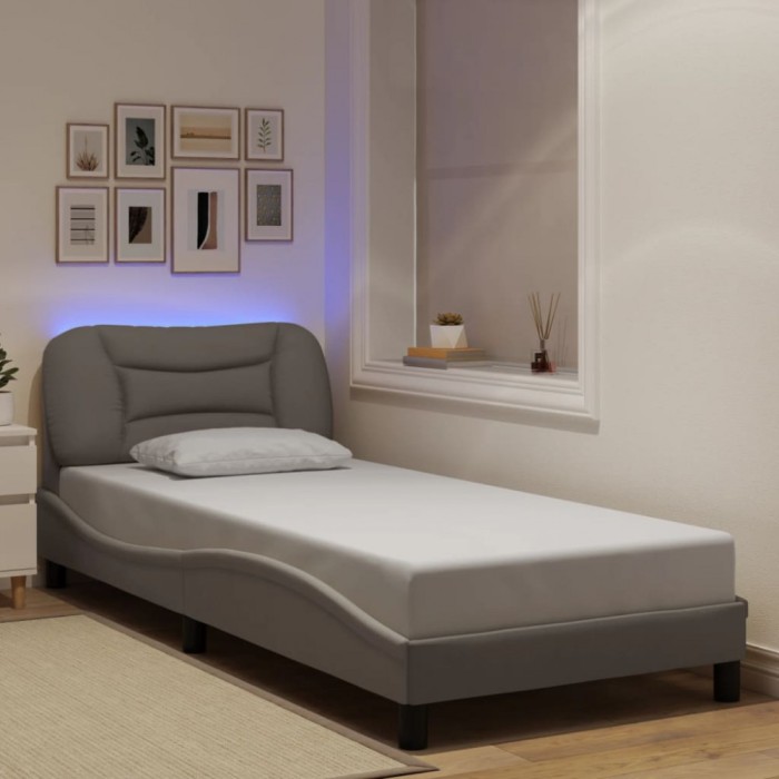vidaXL Cadru de pat cu LED fără saltea Hvar Taupe 90x200 cm Material 3213680