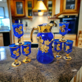 Set carafă cu pahare albastre florale