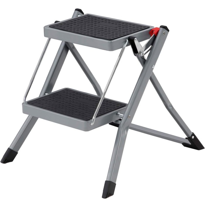 SONGMICS Scara pliabila cu 2 trepte, cauciuc antiderapant, cu maner, sarcina 150 kg, otel, 50x60x44cm, gri si negru Household NewTrend