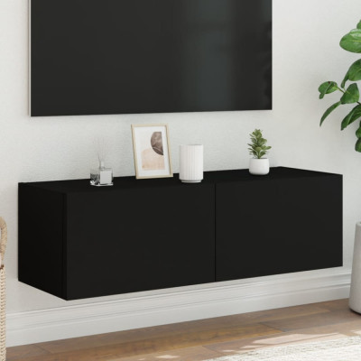 vidaXL Comodă TV de perete cu lumini LED, negru, 100x35x31 cm foto
